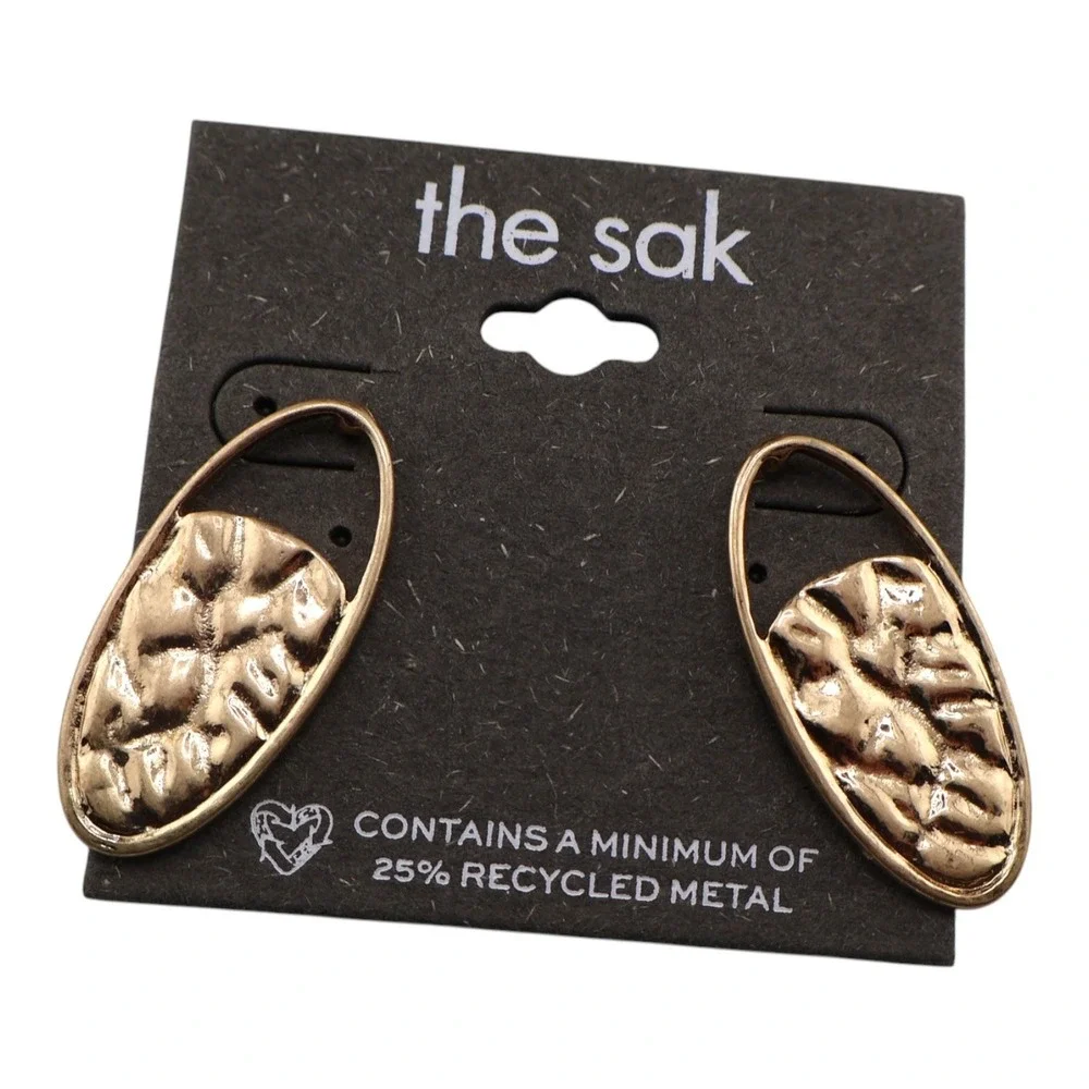 The Sak Gold Oval Hoop Earrings Hammered Texture Recycled Metal Boho NWT
